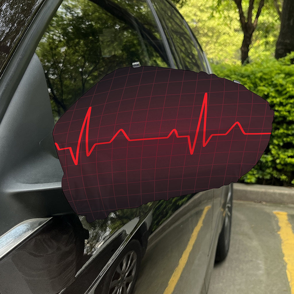 Red Heartbeat Print Car Side Mirror Covers