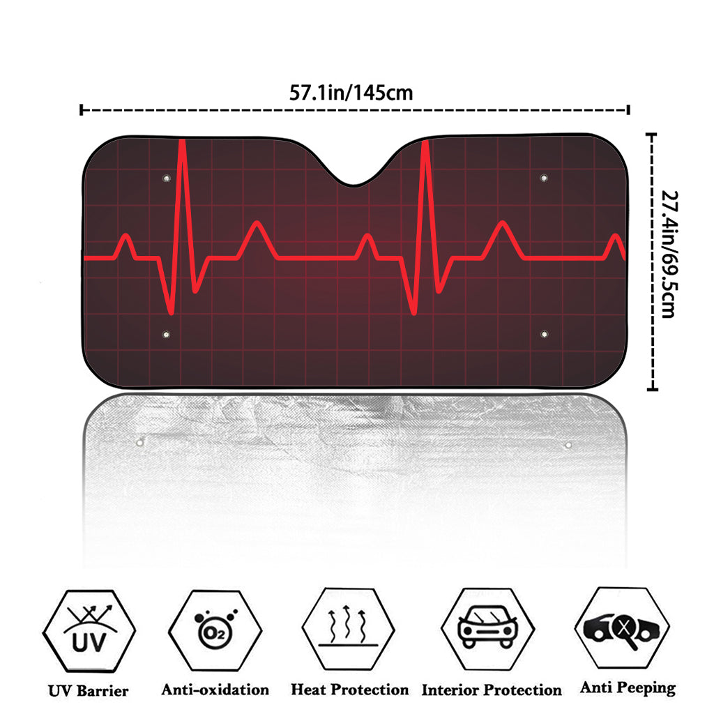 Red Heartbeat Print Car Windshield Sun Shade