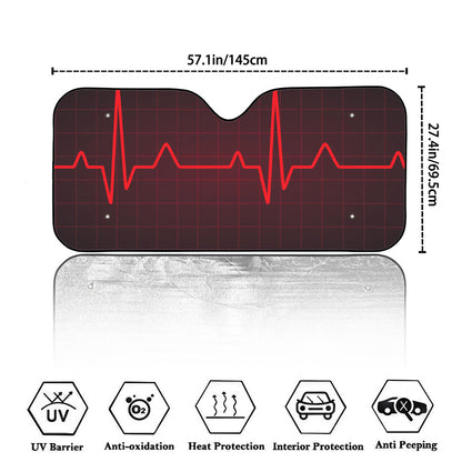 Red Heartbeat Print Car Windshield Sun Shade