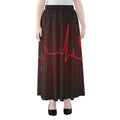 Red Heartbeat Print Chiffon Maxi Skirt