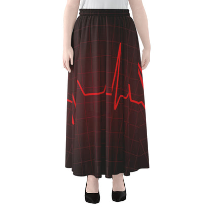 Red Heartbeat Print Chiffon Maxi Skirt