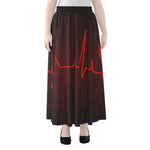 Red Heartbeat Print Chiffon Maxi Skirt
