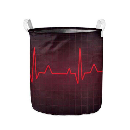 Red Heartbeat Print Collapsible Laundry Basket