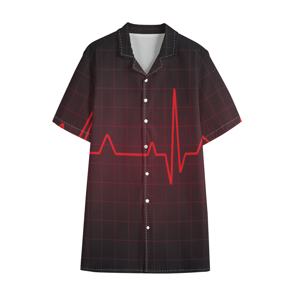 Red Heartbeat Print Cotton Hawaiian Shirt