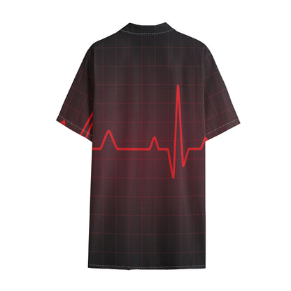 Red Heartbeat Print Cotton Hawaiian Shirt
