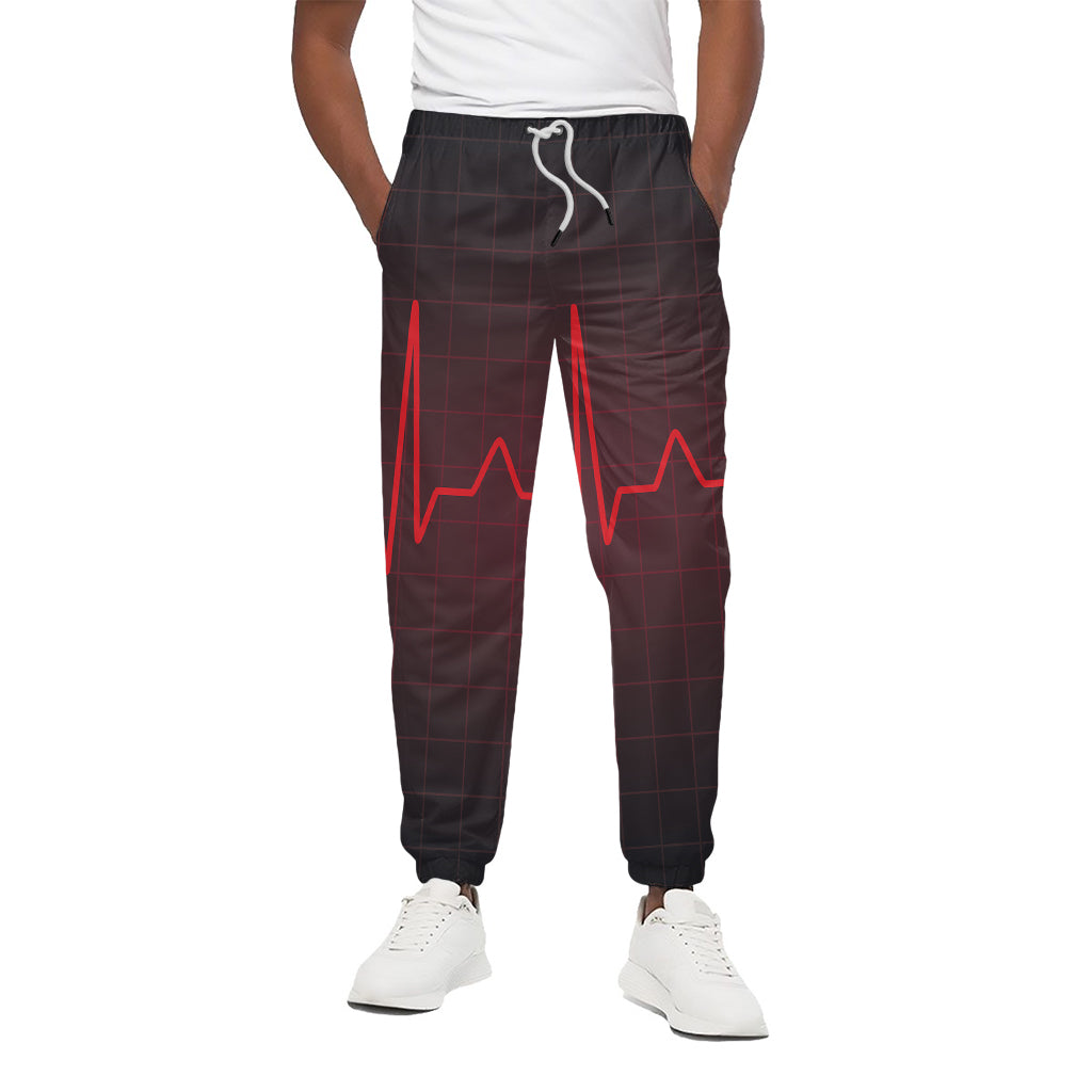 Red Heartbeat Print Cotton Pants
