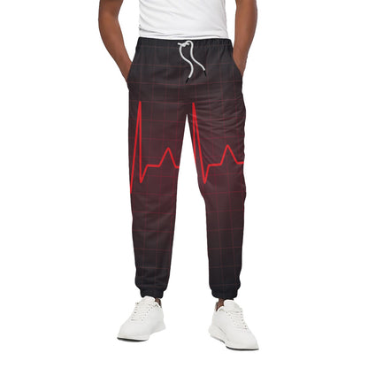 Red Heartbeat Print Cotton Pants