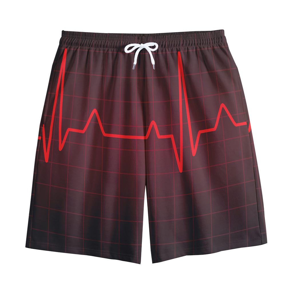 Red Heartbeat Print Cotton Shorts