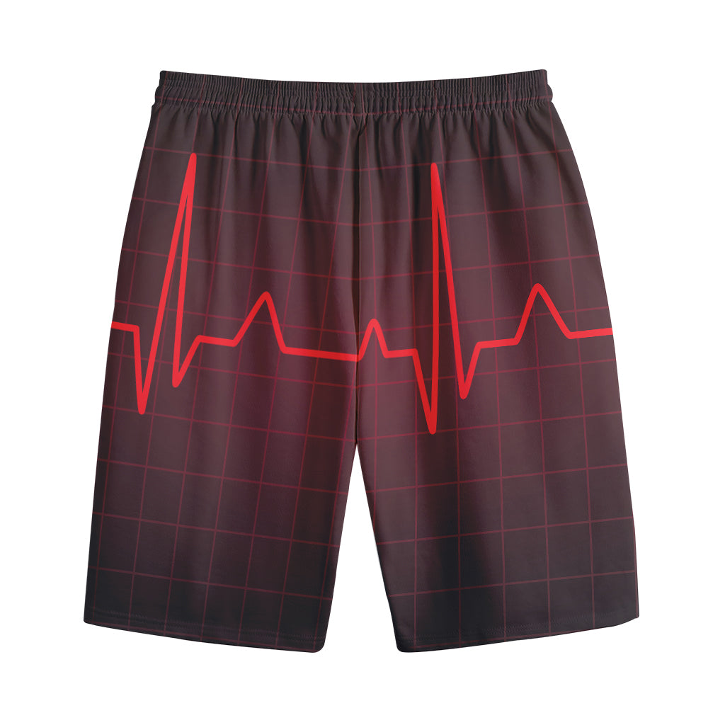 Red Heartbeat Print Cotton Shorts