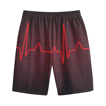 Red Heartbeat Print Cotton Shorts