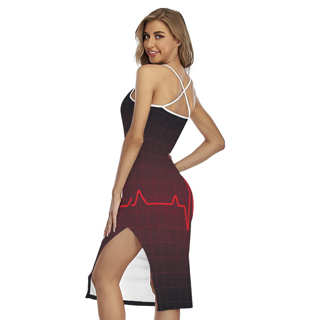 Red Heartbeat Print Cross Back Cami Dress
