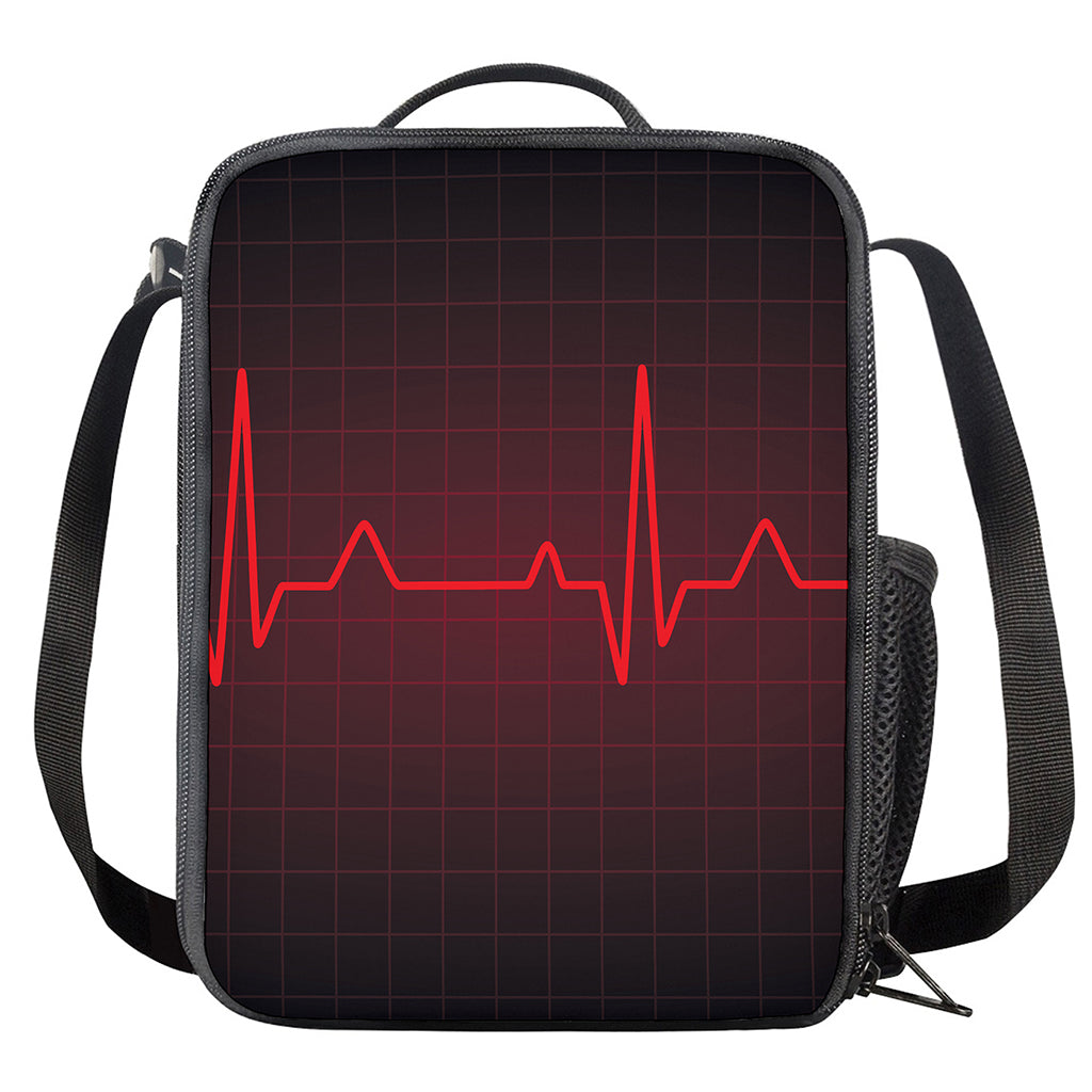Red Heartbeat Print Crossbody Lunch Bag