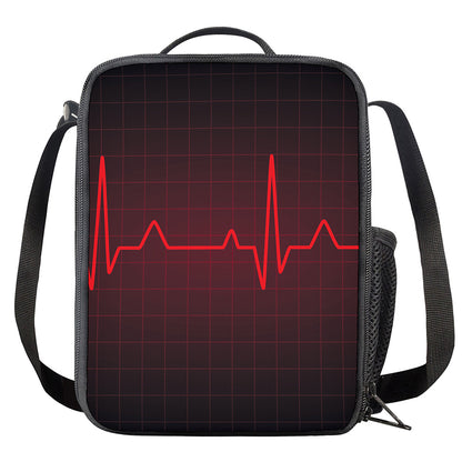 Red Heartbeat Print Crossbody Lunch Bag