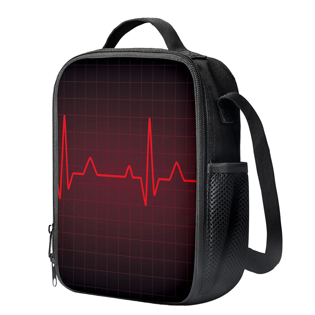 Red Heartbeat Print Crossbody Lunch Bag