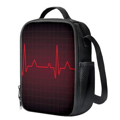 Red Heartbeat Print Crossbody Lunch Bag