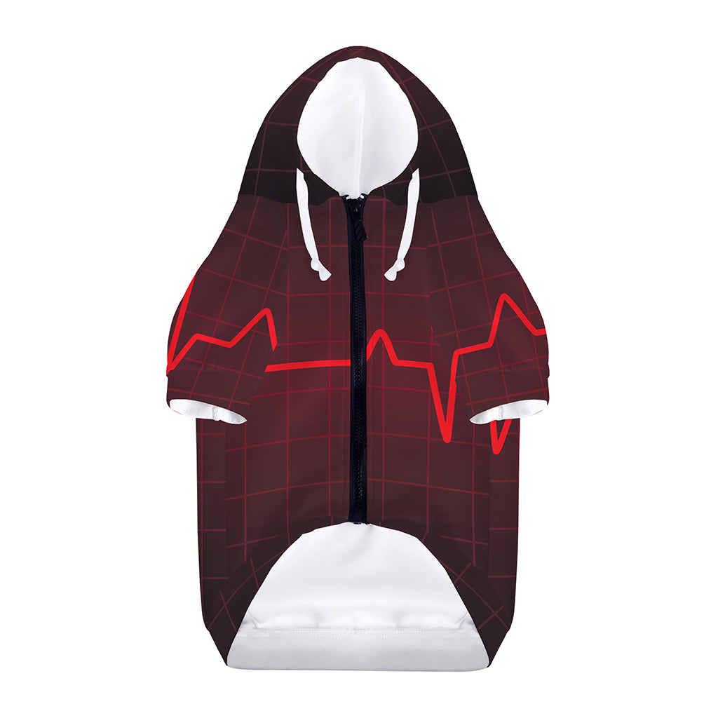 Red Heartbeat Print Dog Zip Up Hoodie