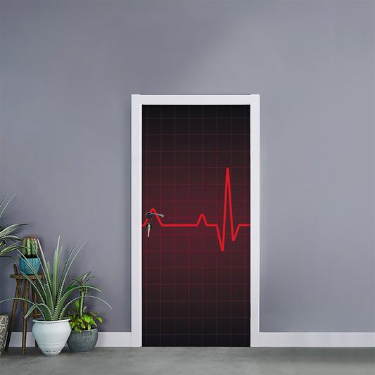 Red Heartbeat Print Door Sticker