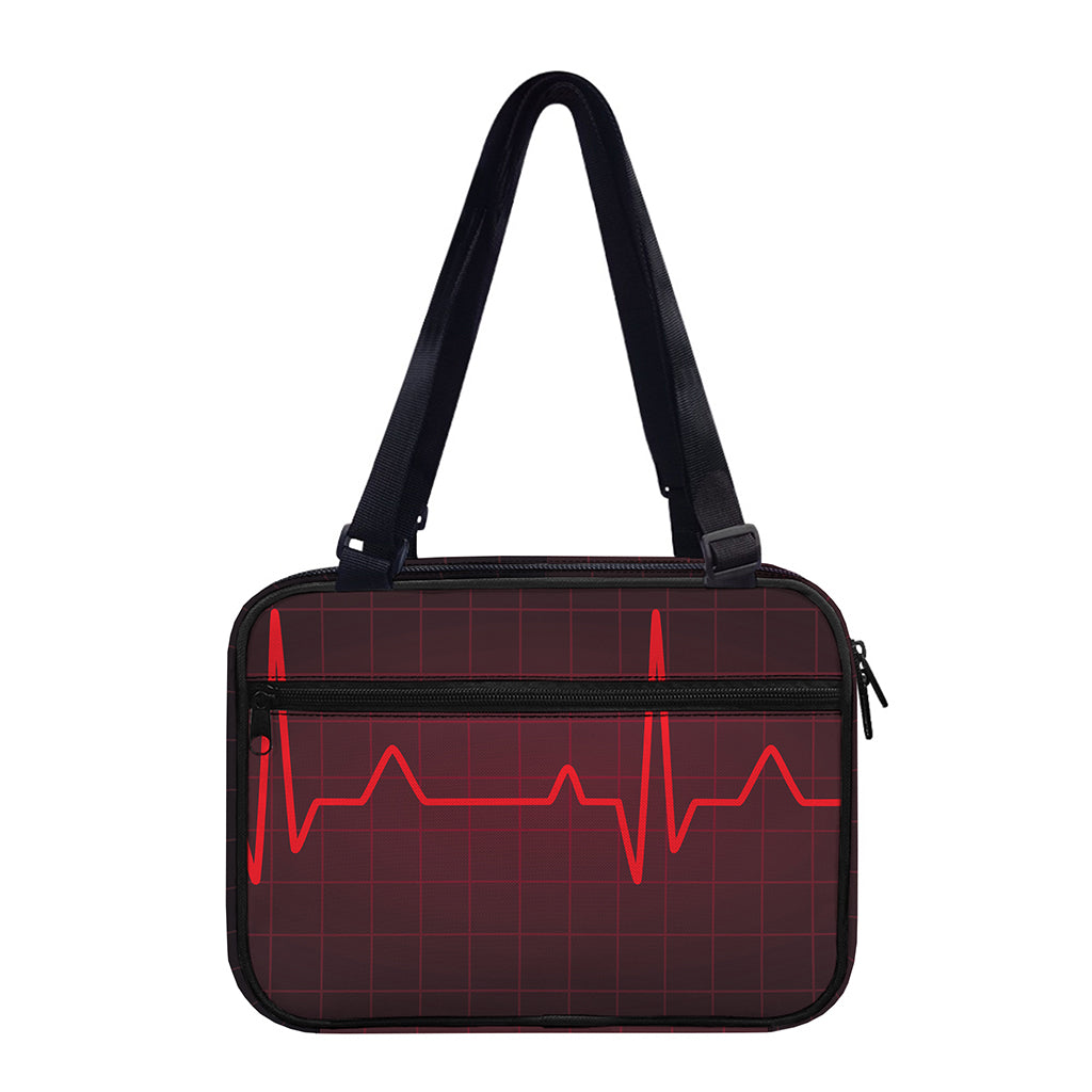 Red Heartbeat Print Double Strap Bible Bag