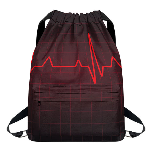 Red Heartbeat Print Drawstring Backpack
