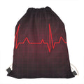 Red Heartbeat Print Drawstring Bag