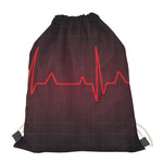 Red Heartbeat Print Drawstring Bag