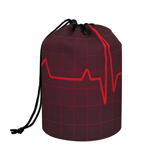 Red Heartbeat Print Drawstring Makeup Bag