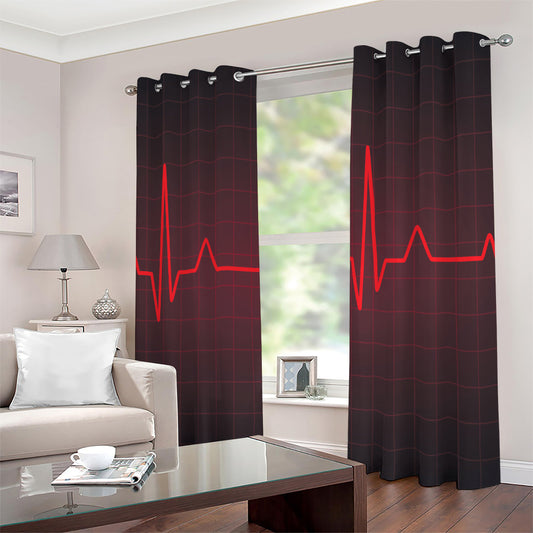 Red Heartbeat Print Extra Wide Grommet Curtains