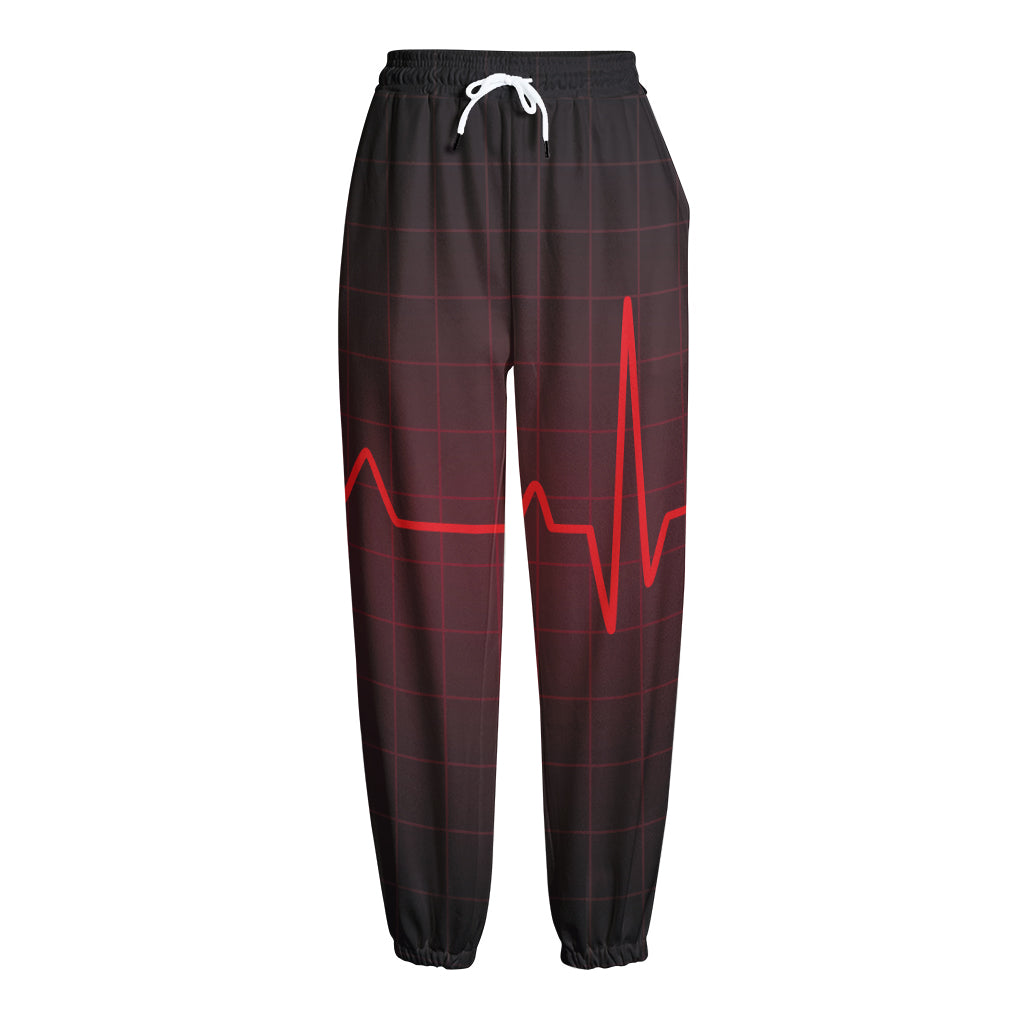 Red Heartbeat Print Fleece Lined Knit Pants