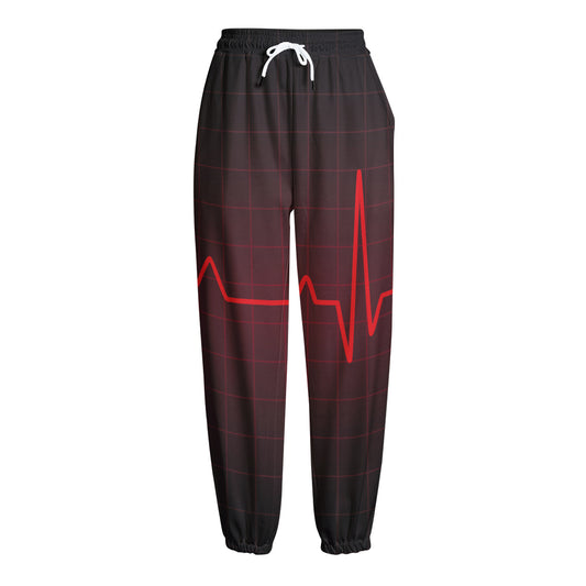 Red Heartbeat Print Fleece Lined Knit Pants