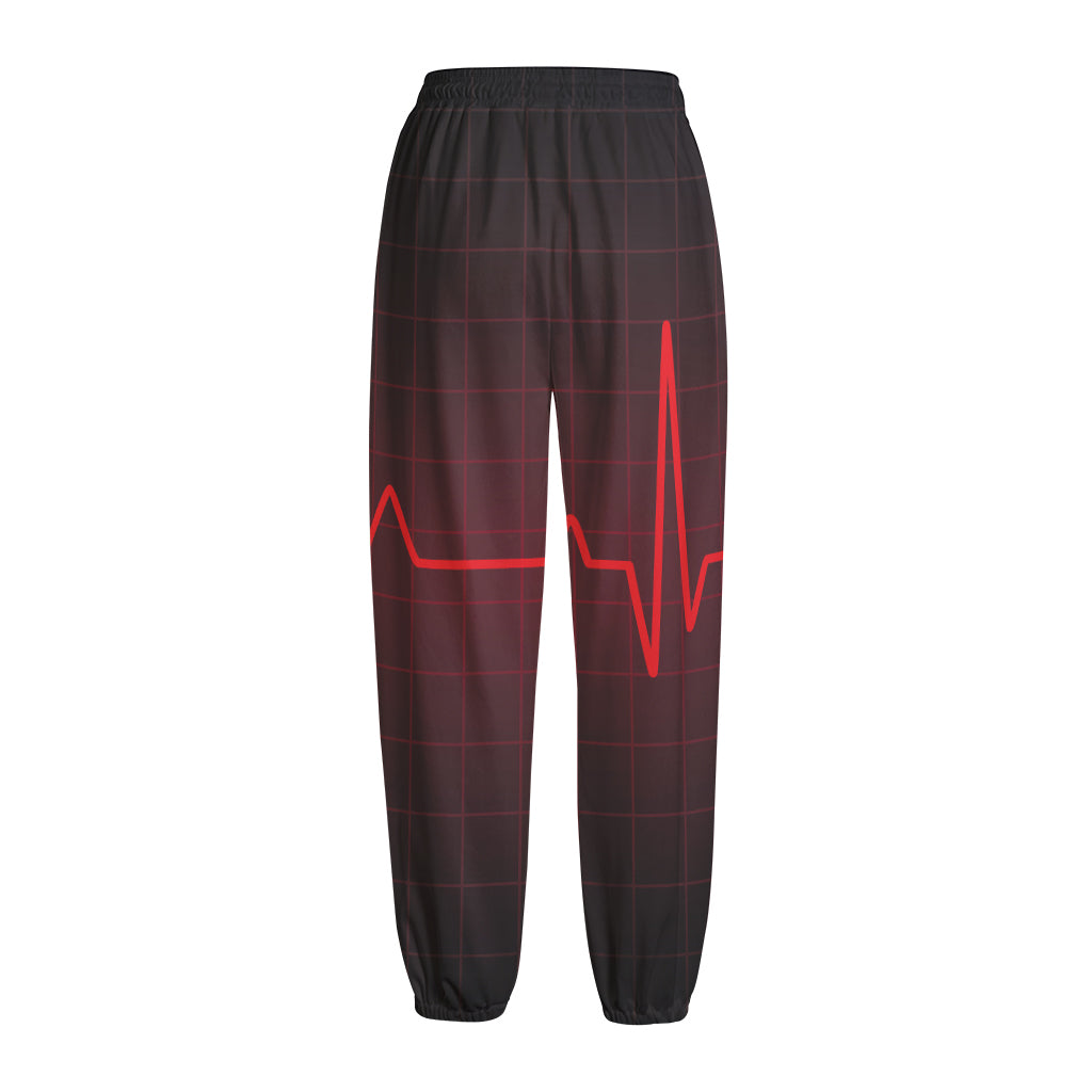 Red Heartbeat Print Fleece Lined Knit Pants