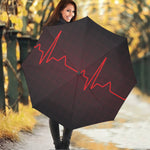 Red Heartbeat Print Foldable Umbrella