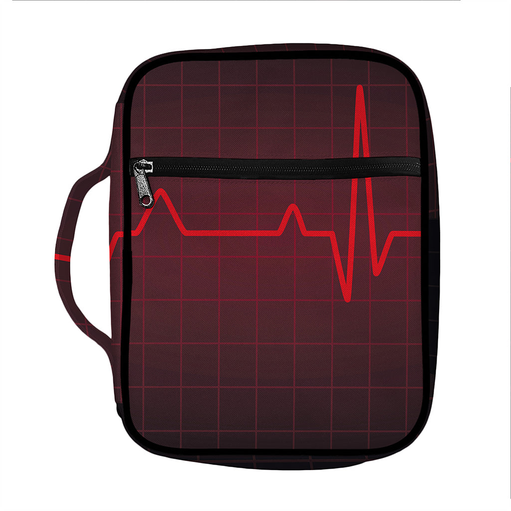 Red Heartbeat Print Front Pocket Bible Bag