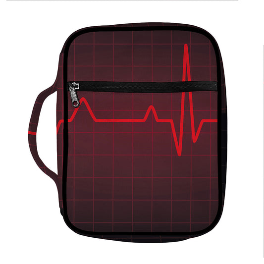 Red Heartbeat Print Front Pocket Bible Bag