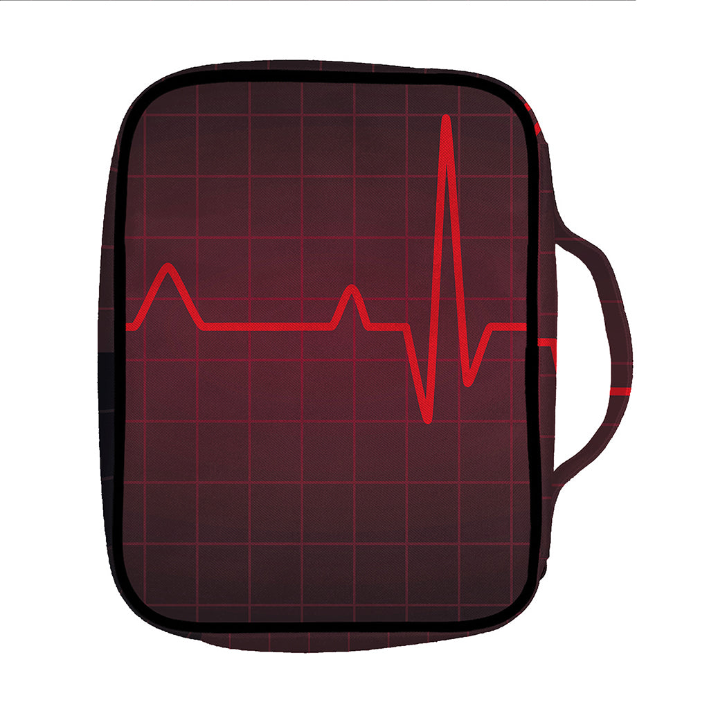 Red Heartbeat Print Front Pocket Bible Bag