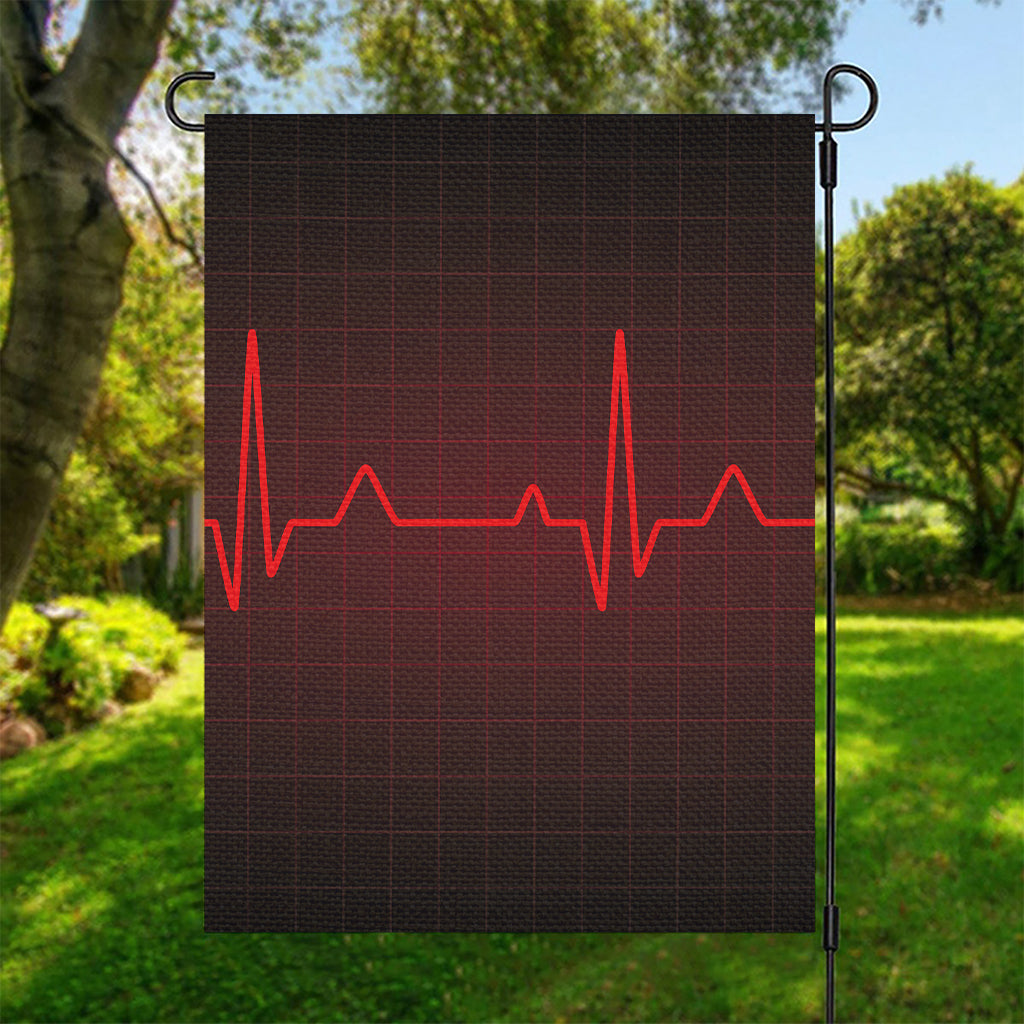 Red Heartbeat Print Garden Flag