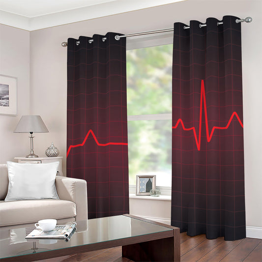 Red Heartbeat Print Grommet Curtains