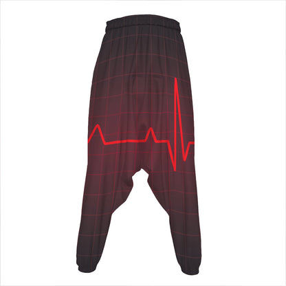 Red Heartbeat Print Hammer Pants
