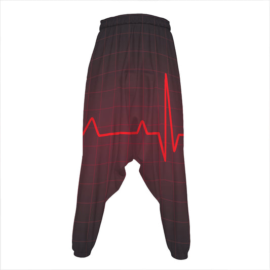 Red Heartbeat Print Hammer Pants