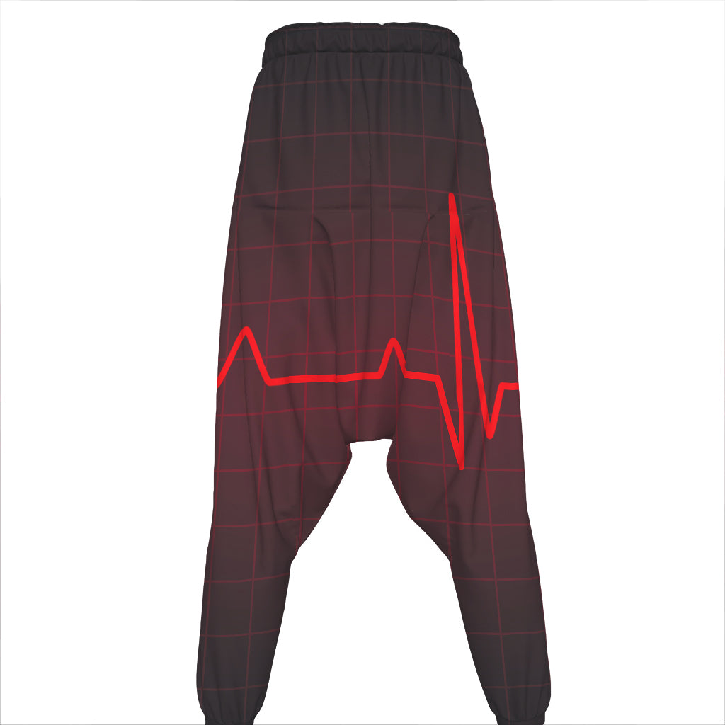 Red Heartbeat Print Hammer Pants