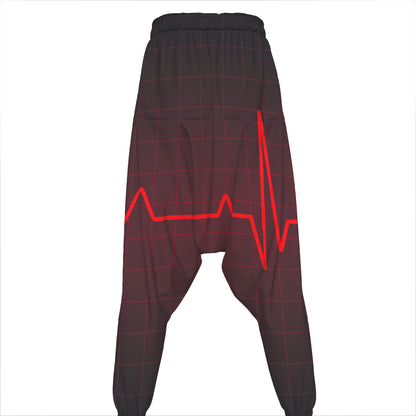 Red Heartbeat Print Hammer Pants