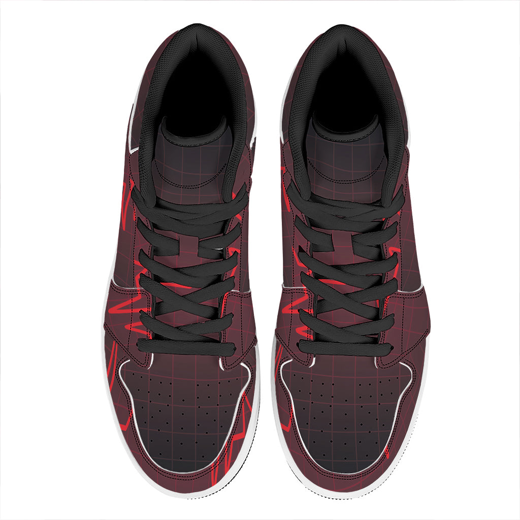 Red Heartbeat Print High Top Leather Sneakers