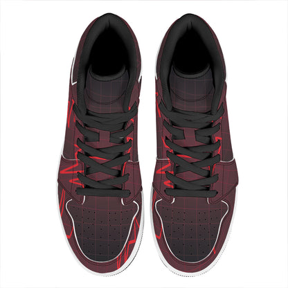 Red Heartbeat Print High Top Leather Sneakers