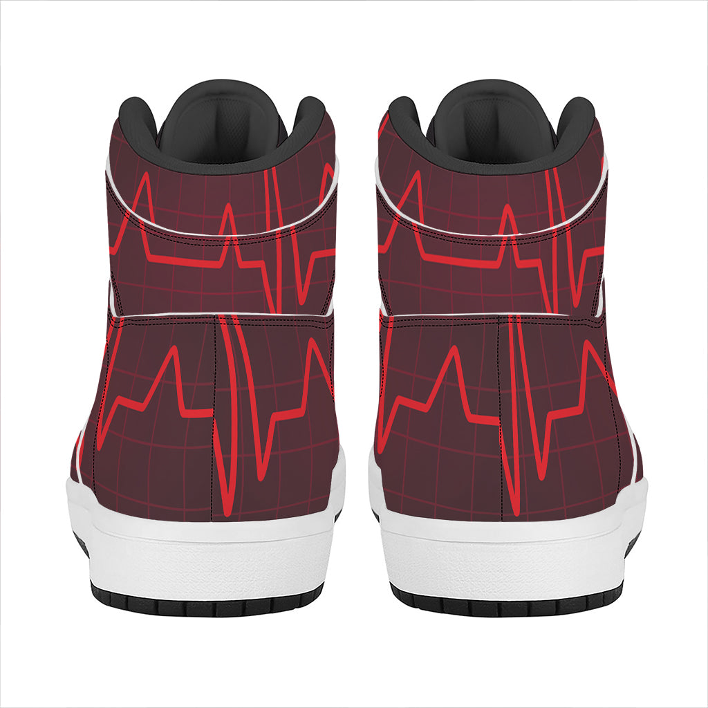 Red Heartbeat Print High Top Leather Sneakers