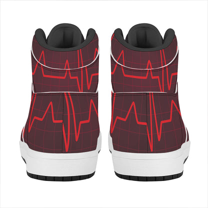 Red Heartbeat Print High Top Leather Sneakers