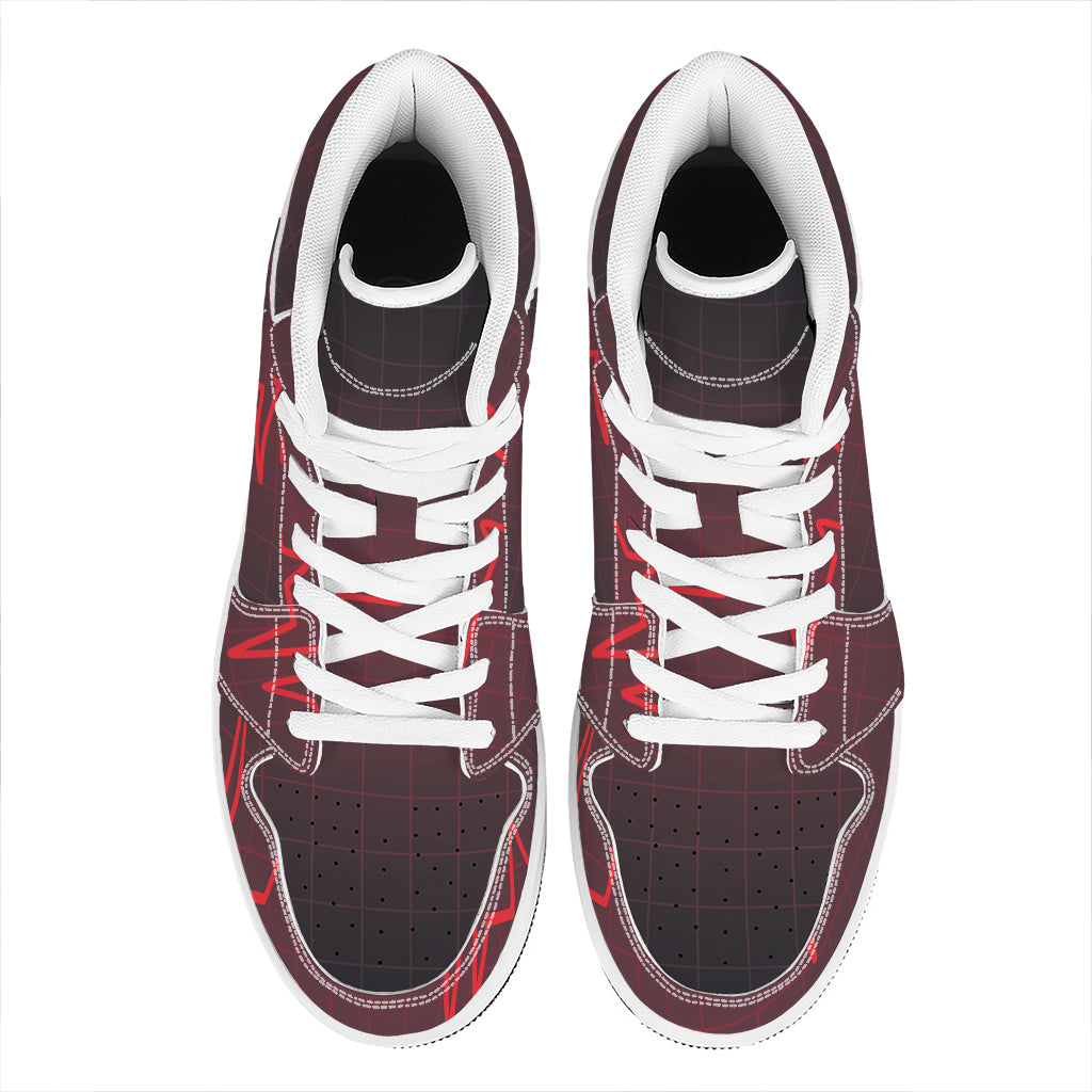 Red Heartbeat Print High Top Leather Sneakers
