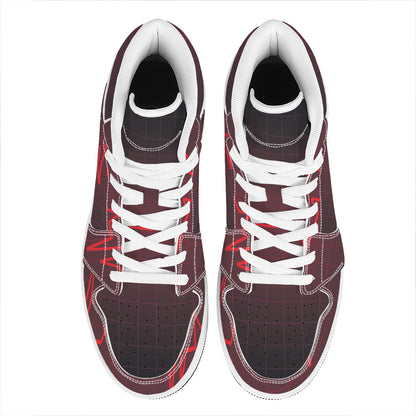 Red Heartbeat Print High Top Leather Sneakers