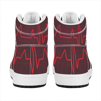 Red Heartbeat Print High Top Leather Sneakers