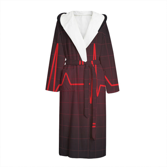 Red Heartbeat Print Hooded Bathrobe