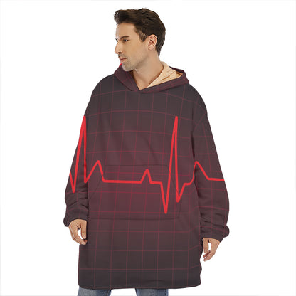 Red Heartbeat Print Hoodie Blanket