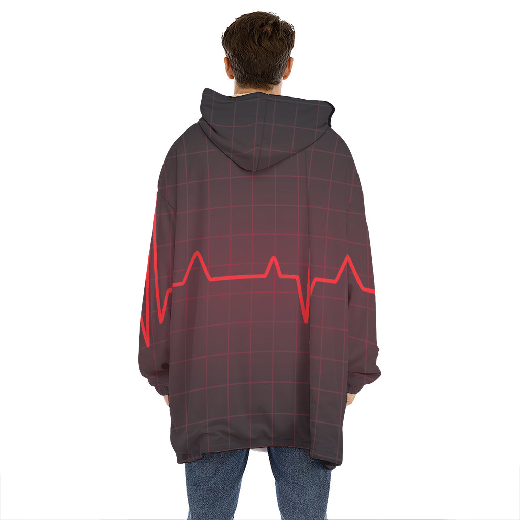 Red Heartbeat Print Hoodie Blanket